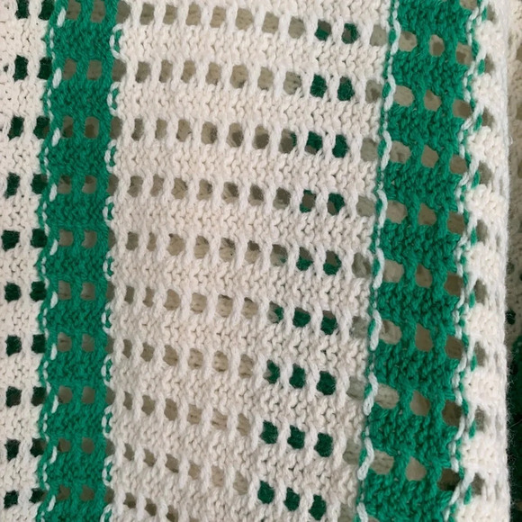 Women's Ivory Green Stripe Crochet Button-Down Sweater - NWOT - Picture 3 of 9